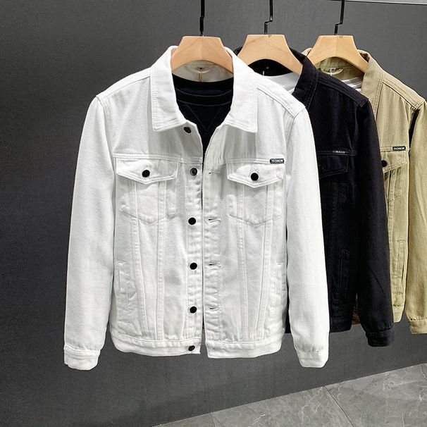 Spring And Autumn Short White Clothing, Korean Version Trendy Casual Work Denim Jacket For Men's Clothing_viptrois.com