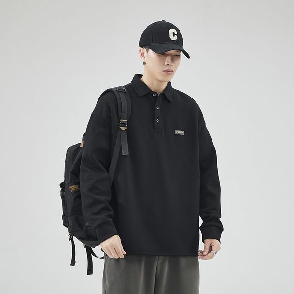 boy Pishi Vintage Sweatshirt Polo Collar Men's Autumn Loose High-end Feel Top American Oversize Large Size Jacket_viptrois.com