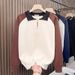Men’s Japanese-Korean Hybrid Half-Zip Sweater – Contrast Lapel Polo Collar Pullover (Greyish/Apricot, M-3XL)_viptrois.com