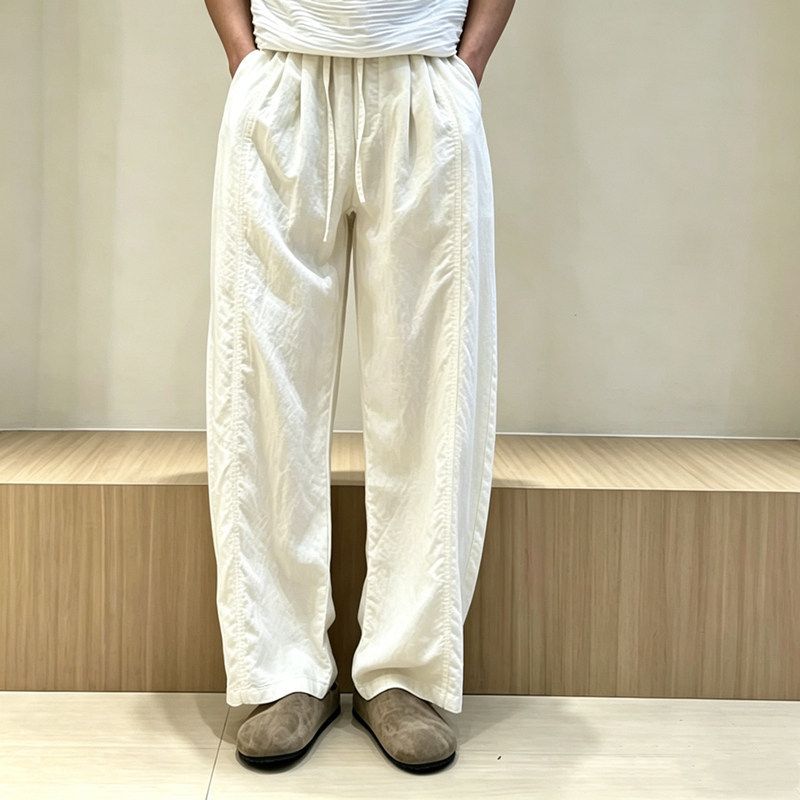 Men's Cotton Linen Straight Wide Leg Pants All Season Casual Retro Breathable Long Trousers plus Size_viptrois.com