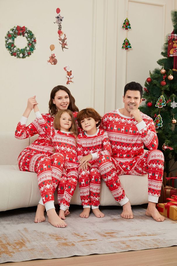 Christmas deer Snowflake tree stripes Christmas family dress printed homewear sleep_viptrois.com