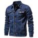Men's Denim Jacket With Floral Print, Loose Fit Casual Long Sleeve Shirt Coat For Spring & Autumn, Youth Trendy Open Front Coat_viptrois.com