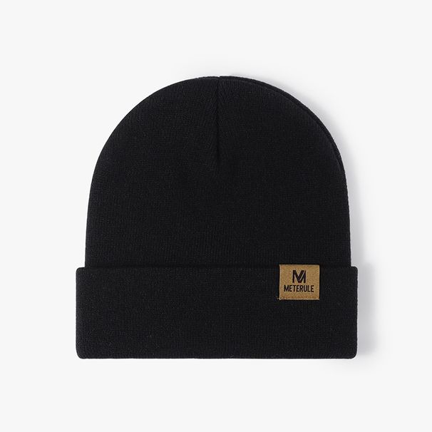 New Autumn And Winter Letter Leather Label Men's Knitted Hat Outdoor Warm Cold Hat Women's Fashionable Versatile Woolen Hat_viptrois.com