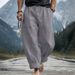 Men's Plus Size Linen Trousers Style Breathable Thin Sweat Absorbent Solid Color Casual Wide Leg Long Trousers_viptrois.com