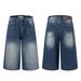 Men's Clothing Washed Retro Blue High Grade Cat Whisker Design Men's Loose Denim Cropped Trousers_viptrois.com
