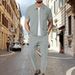 Men's Waffle-Knit 2-Piece Set - Short Sleeve Shirt & Long Pants Outfit (S-XXXL) - Breathable Summer Casual Wear In Black/White/Grey/Khaki/Navy_viptrois.com