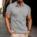 Men's Clothing Men's Casual Short Sleeve Shirt With Placket Stripes & Button Front - Breathable Polyester Blend, Relaxed Fit, Solid Colors For Summer_viptrois.com