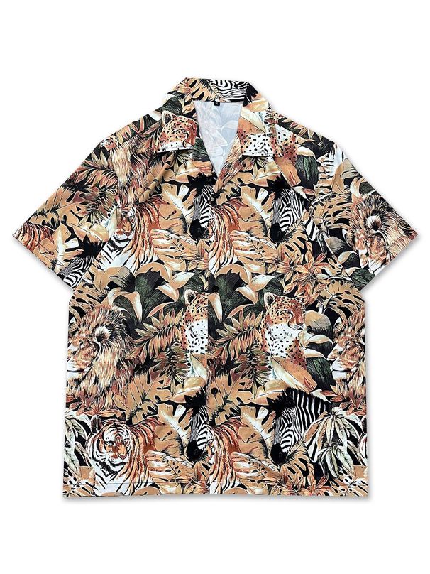 Men's Clothin Trend Brand High End National Trend Creative Hong Kong Style Casual Retro Loose Short Sleeved Shirt Men's Beach Flower Shirt Women_viptrois.com