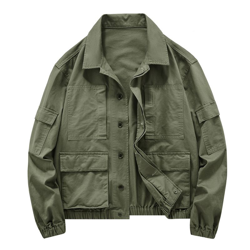 Men's Vintage Workwear Jacket – Retro American Style Casual Coat With Multi-Pocket Design (Army Green, Khaki, Black) | Relaxed Fit, Button-Up_viptrois.com