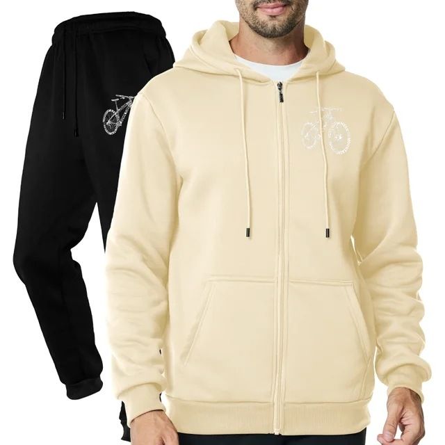 Men's Casual Hoodie & Jogger Set - Fleece-Lined Comfort Fit For Spring/Fall - Streetwear Athleisure Outfit In Black, Navy, Grey & Khaki (S-XXXL)_viptrois.com