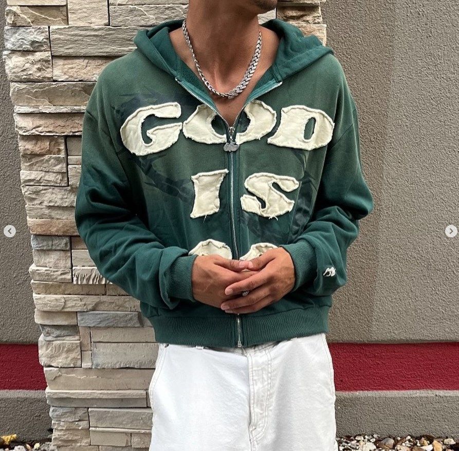 Men's Clothing Personality Street Letter Patch Embroidered Hoodie High Street Trend Zipper Loose Sweatshirt_viptrois.com