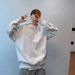 Huamian 2026 Autumn And Winter Round Neck Steel Printed Deerskin Fleece Sweater Male Students Ins Solid Color Loose Fake Two-piece Top_viptrois.com