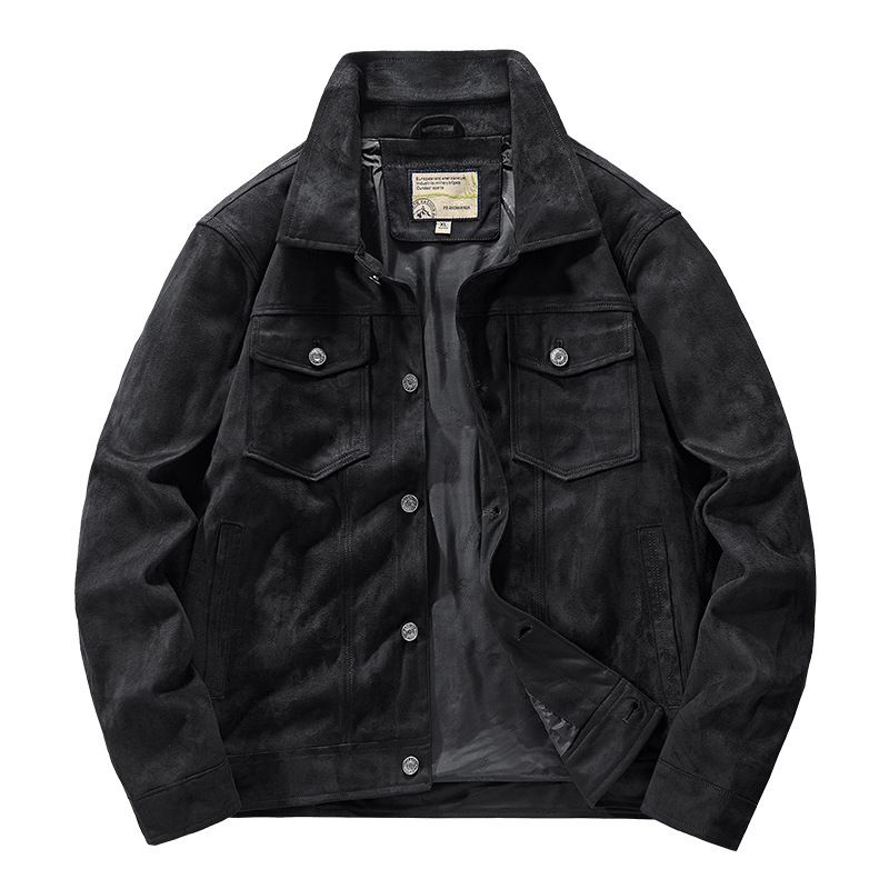 Men's Clothing Spring And Autumn Men's Thin Suede Jacket Men's Retro Hong Kong Style Workwear Lapel Top_viptrois.com