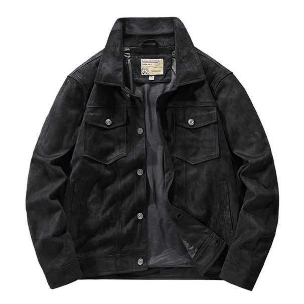 Men's Clothing Spring And Autumn Men's Thin Suede Jacket Men's Retro Hong Kong Style Workwear Lapel Top_viptrois.com