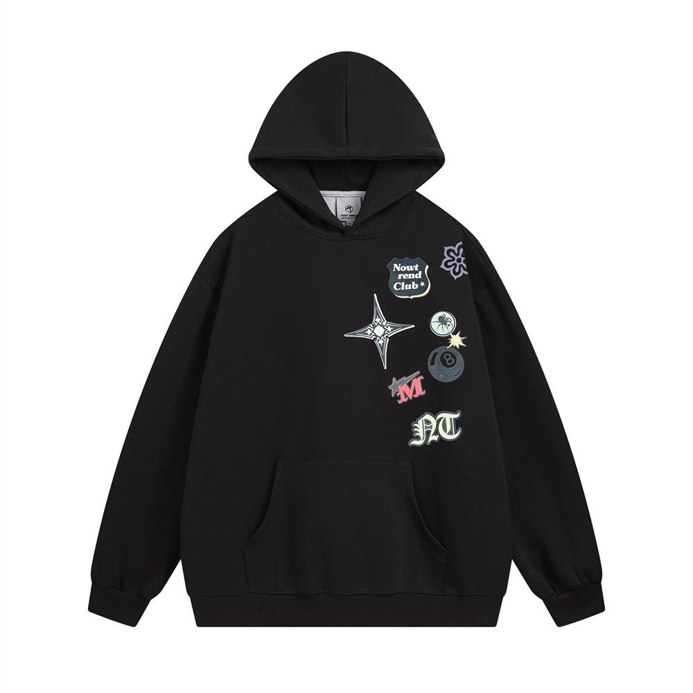 Fun Cartoon Starburst Print Hooded Sweatshirt Men's Trendy Autumn Winter 360G Loose Pullover_viptrois.com