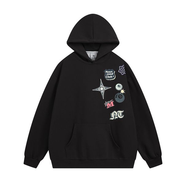 Fun Cartoon Starburst Print Hooded Sweatshirt Men's Trendy Autumn Winter 360G Loose Pullover_viptrois.com