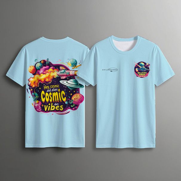 Men's Clothing Spaceship UFO Fun Pattern Print Fashion Street Casual Cotton Loose T Shirt_viptrois.com