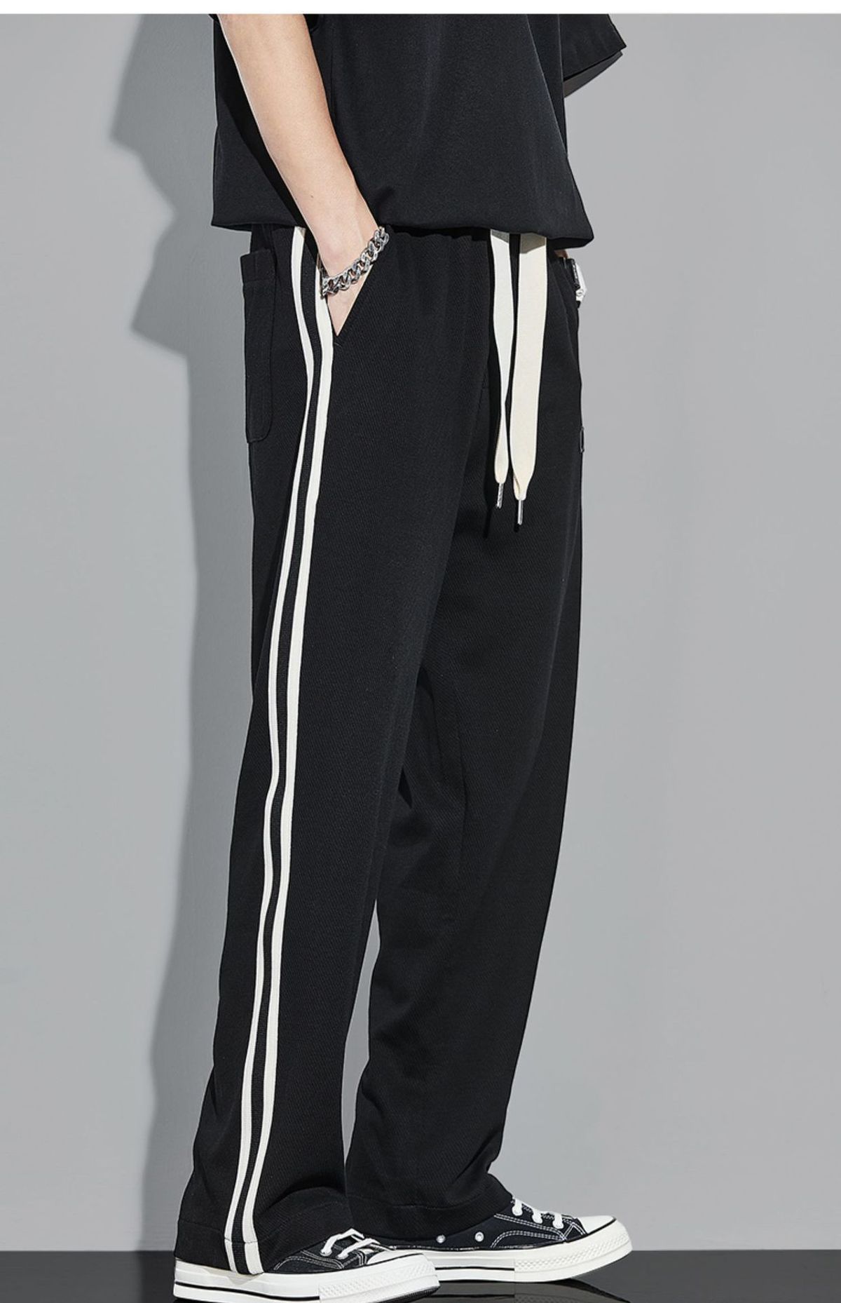Men's Clothing Straight Leg Casual Sweatpants Men's Summer Loose Wide Leg Pants Thin Striped Versatile Sports Pants_viptrois.com