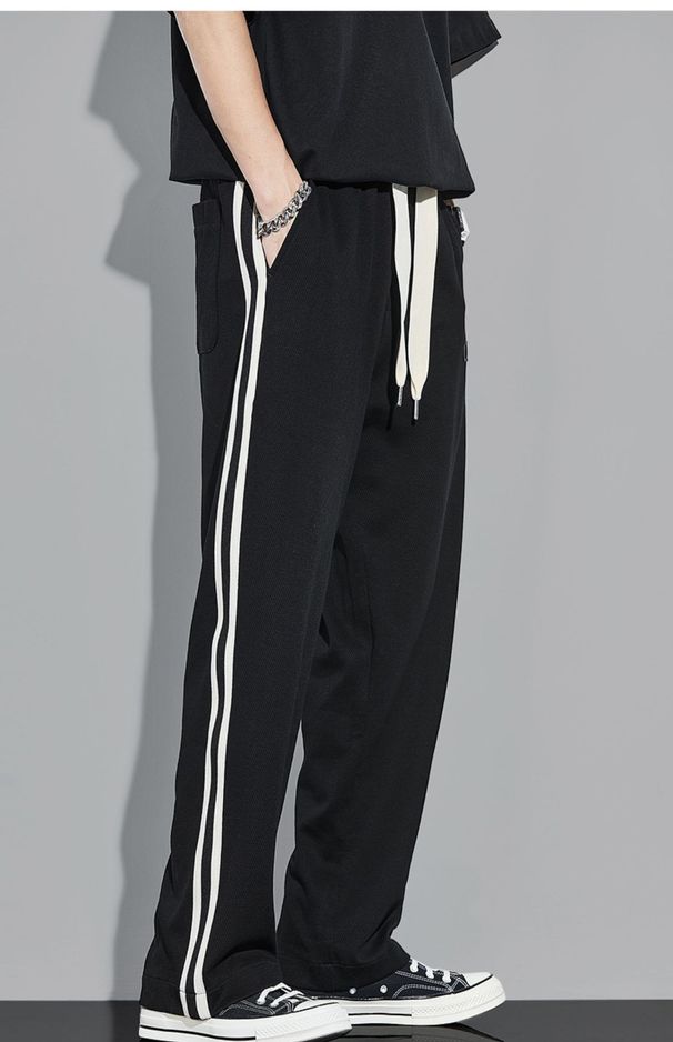 Men's Clothing Straight Leg Casual Sweatpants Men's Summer Loose Wide Leg Pants Thin Striped Versatile Sports Pants_viptrois.com