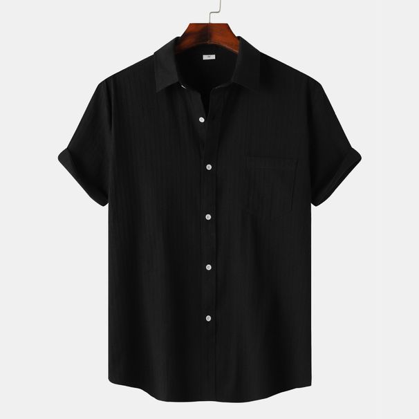 2025 Summer New European And American Men's Solid Color Short-Sleeve Commuting Shirt For Casual Outings Wish_viptrois.com