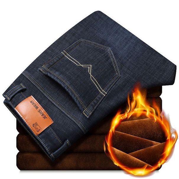 Men's Fleece-Lined Straight Leg Jeans - Winter Warm Casual & Business Trousers, Comfortable Stretch Denim For Work & Daily Wear_viptrois.com