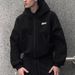 Men's Clothing American Street Style Loose-fitting Versatile Streetwear Letter Double Hooded Zip-up Sweatshirt_viptrois.com
