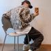 Winter Vintage Interior Knit Sweater For Men, Loose Leopard Print Sweater_viptrois.com