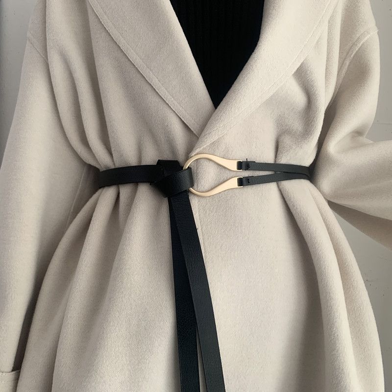 Trend horseshoe buckle belt for women without punching thin belt simple with all fashion knotted small belt_viptrois.com