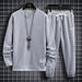 Men's Waffle-Knit Lounge Set – Long-Sleeve Crewneck & Jogger Pants (8 Colors, 7 Sizes) Breathable Cotton-Blend Two-Piece Outfit_viptrois.com