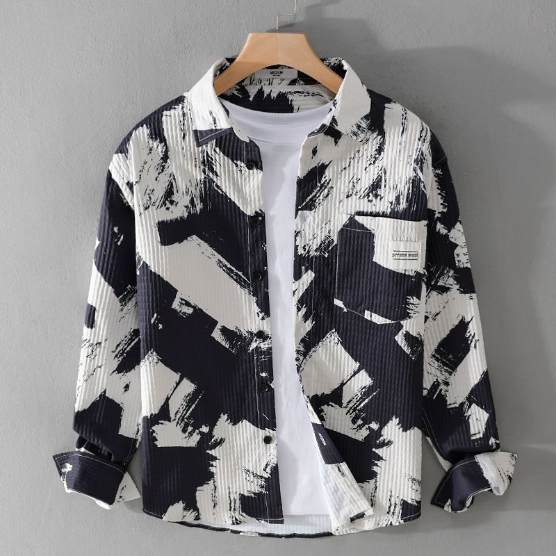 High-quality Long-sleeved Shirt Men's Spring And Autumn New Trendy Brand Handsome Business Temperament Striped Shirt Men's Slim-fit Inch Shirt_viptrois.com