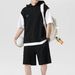 Men's Clothing Waffle Short Sleeved Sports Suit For Men In Spring And Summer With Hooded T Shirt And Shorts, Two Piece Set, Handsome Men's Clothing_viptrois.com