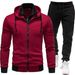 Men's Hooded Zip-Up Sweatshirt Set Spring Casual Slim Fit Fleece-Lined Pullover With Long Pants_viptrois.com