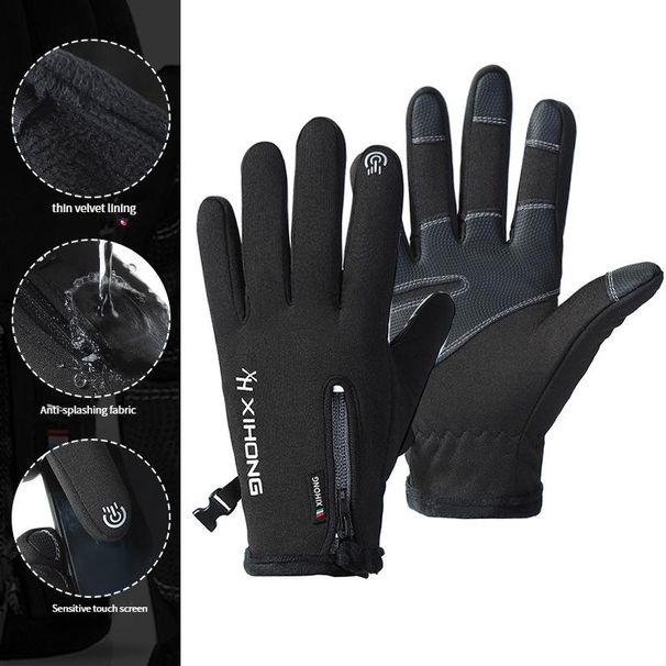 Men's Gloves Winter Cycling Gloves Plus Velvet Touch Screen Windproof Waterproof Motorcycle Takeaway Non Slip Sports Outdoor Warm Gloves_viptrois.com