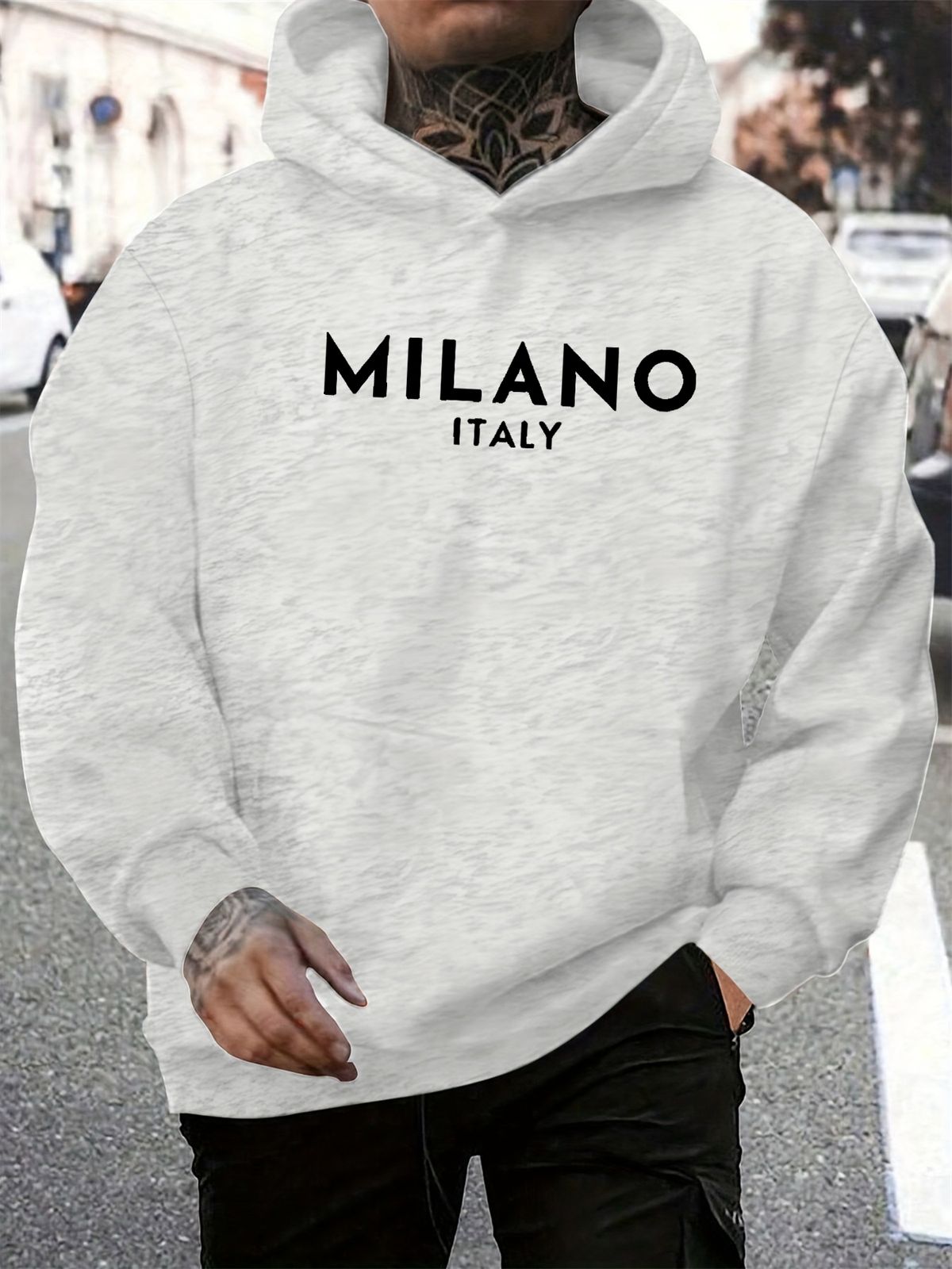 Men's Autumn And Winter Casual Fashionable Loose Hooded Sweatshirt MILANO ITALIA Pattern Printed Warm Long Sleeved Pullover_viptrois.com