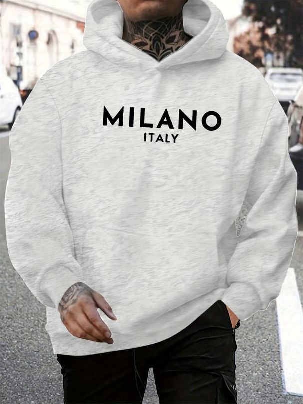 Men's Autumn And Winter Casual Fashionable Loose Hooded Sweatshirt MILANO ITALIA Pattern Printed Warm Long Sleeved Pullover_viptrois.com