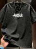 Summer Washed Cotton T-Shirt, Men's Antititude Graffiti Print, Luxury Casual Style, Oversized Tee_viptrois.com