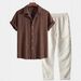 Men's Stylish Short Sleeve Linen Shirt & Pants Set With 3D Digital Print - Comfortable Summer Outfit For Casual Wear_viptrois.com