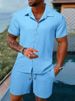 Men's Striped Lapel Shirt Shorts Trendy Casual Sports Suit_viptrois.com