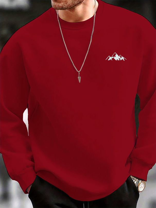 Men's Loose Casual Fashionable Mountain Print Round Neck Long Sleeved Sweatshirt Suitable For Autumn And Winter Wear_viptrois.com
