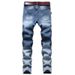 Men's Stretch Denim Jeans Light Wash Comfort Fit Casual Trousers Printed Design Everyday Wear_viptrois.com