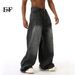 EF JEANS | 2024 New Product, Black And Gray Hong Kong Style Retro Trend Straight Loose Casual Jeans For Men And Women_viptrois.com