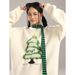 Men's Vintage Knit Sweater – Oversized Christmas Tree Embroidery Pullover, Streetwear Loose Fit Crewneck Top For Teens & Young Adults_viptrois.com