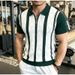 Men's Summer Trendy Ice Silk Knit Polo Shirt Short Sleeved British Style Color Blocked Striped Fashionable Turn Down Collar T-Shirt_viptrois.com