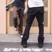 Men's Clothing | VUJADE Logger Trousers Flared Jeans Washed Back Zipper Casual Overalls Black Brown Ken_viptrois.com