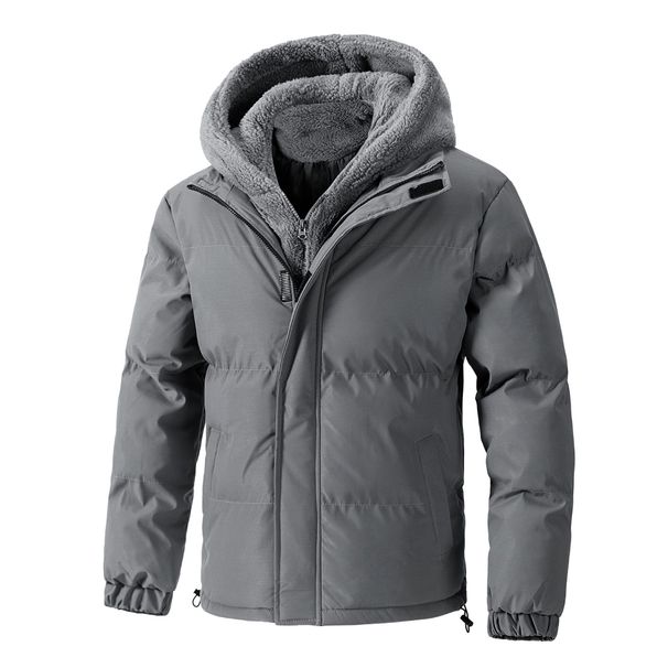 Men's Winter Fleece-Lined Hooded Jacket With Layered Design, Loose Fit, Short Style, Warm And Stylish Casual Outerwear_viptrois.com