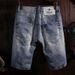 Men's Street Fashion Denim Shorts Retro Light Blue Ripped Embroidered Shorts Denim Shorts _viptrois.com