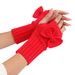 G101 Short Bowknot Gloves New Autumn Winter Women Cute Wrist Knitted Wool Warm Fingerless Arm Warmers_viptrois.com