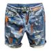 Men's Clothing Summer New Ink Splash Hole Denim Shorts Men's Loose Straight Five Point Men's Mid Length Pants_viptrois.com