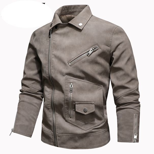Men's Clothing Trade Supply Men's Leather Imitation Pigskin PU Jacket Oblique Zipper Large Lapel European Size Korean Style Trendy Men's Jacket_viptrois.com