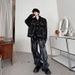 Distressed Ink-Splash Denim Suit – Avant-Garde Two-Piece Set With Washed Jacket & Paint-Splattered Jeans (S-XXXL, Cotton Blend, Streetwear)_viptrois.com